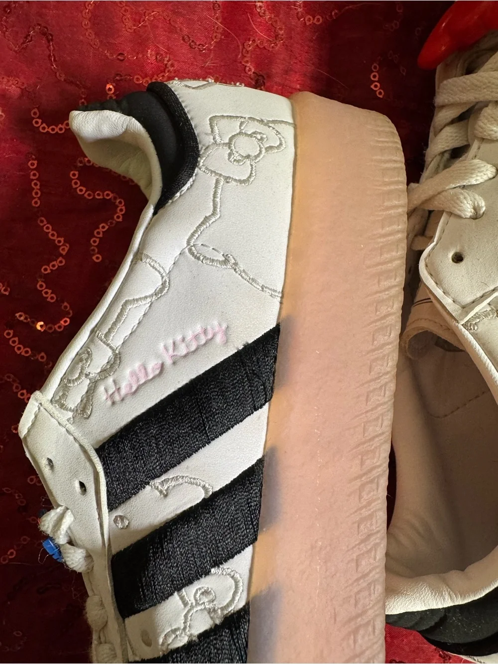 EUC ADIDAS SAMBAE X HELLO KITTY collab platform shoes. All 3 charms included.